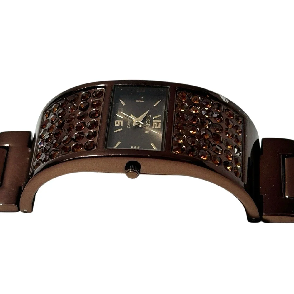 Elgin II Womens Watch Metallic Brown Crystal Bracelet EL1007B Need Battery 6.75